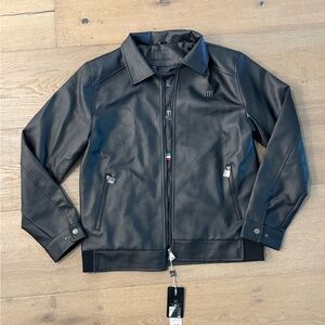 Men's Black Leather Bomber Jacket